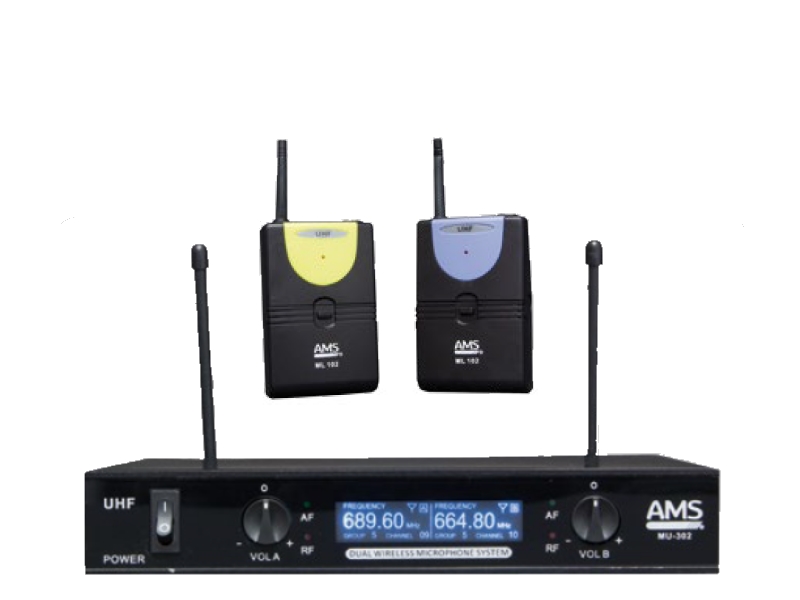 AMS MU302ML102-- Receptor Doble 2 microfono inalambrico UHF de solapa