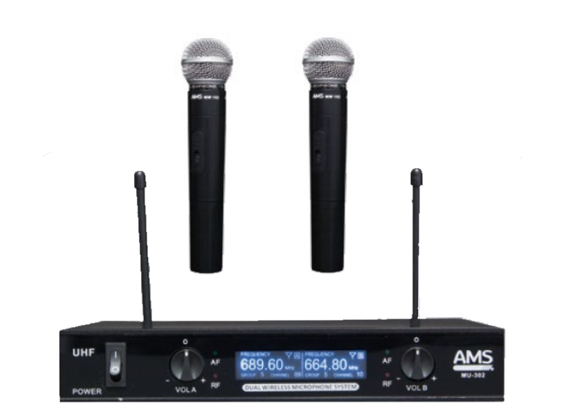 AMS MU302MM102-- Receptor Doble 2 microfono inalambrico UHF de mano