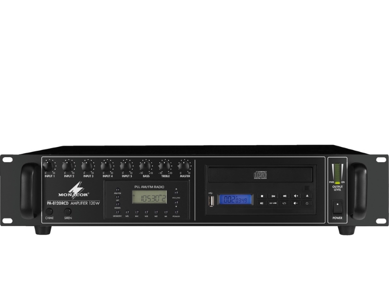 Monacor PA8120 RCD- Amplificador 100v, Radio, CD y USB