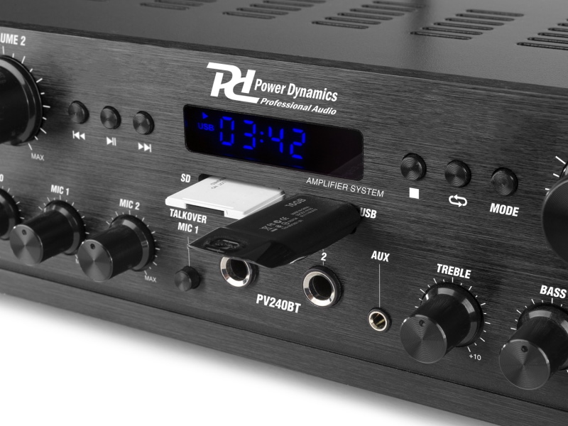 Power Dynamics PV240BT-- Amplificador 4 zonas estereo.USB/SD. Bluetooth. FM