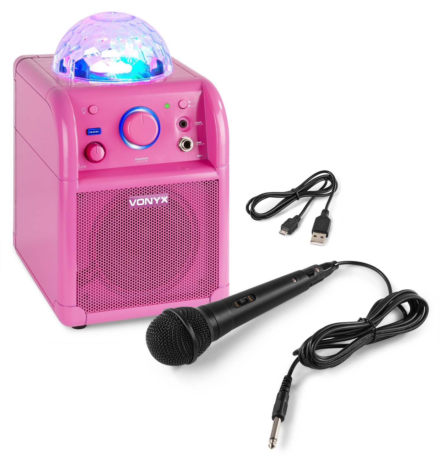 Vonyx SBS50P Bluetooth Bafle Party rosa con bola LED